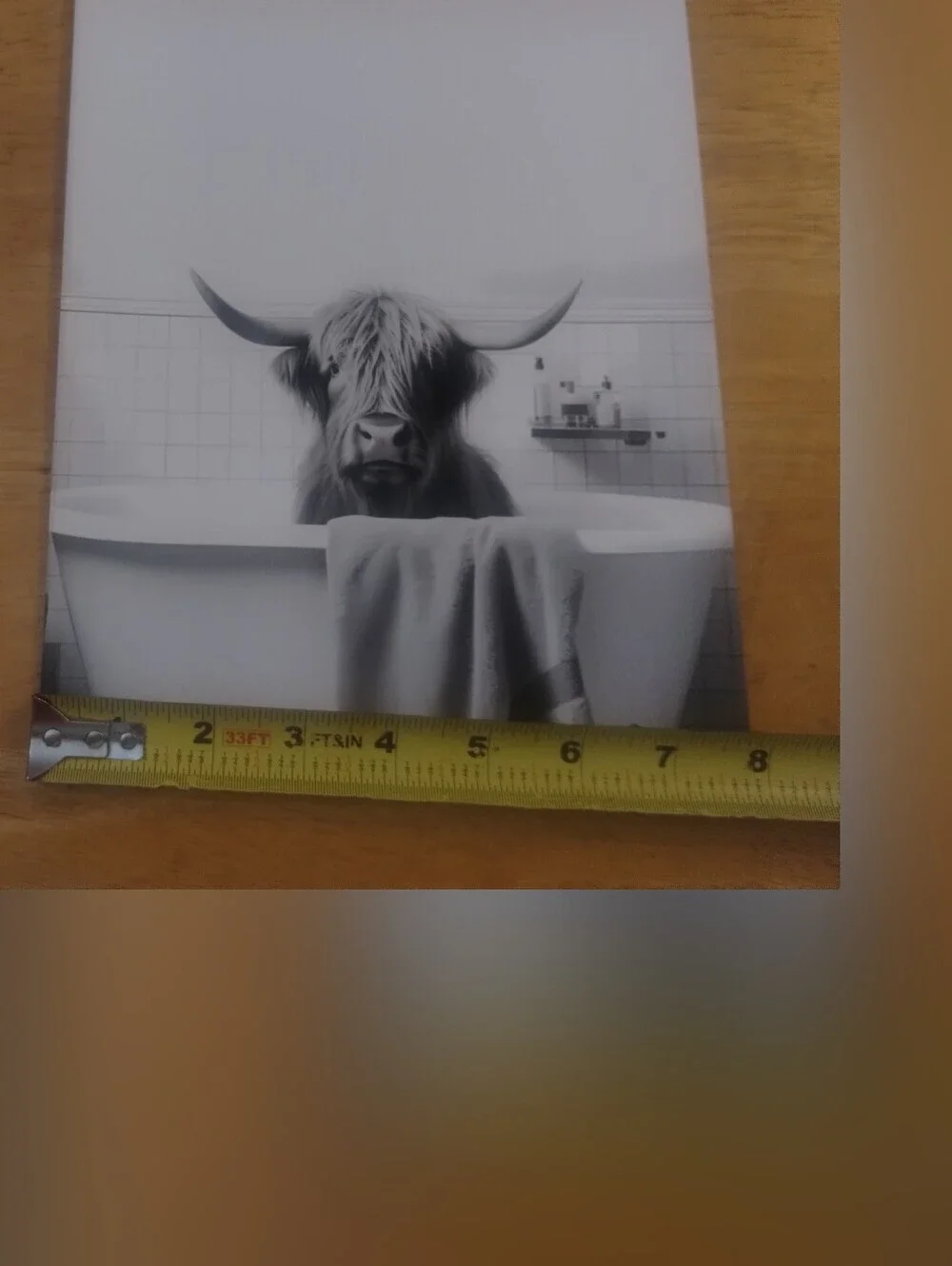 Highland Cow Bathtub Wall Art Print Black White Farmhouse Bathroom Decor 8x10